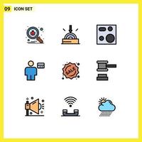 9 interface do usuário pacote de cores planas de linha cheia de sinais e símbolos modernos de produtos de corpo de cozimento de cartão de débito elementos de design vetorial editáveis vetor