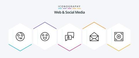 web e mídia social pacote de ícones de 25 linhas, incluindo . correspondência . mensagem . do utilizador vetor