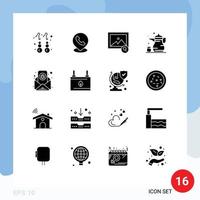 pacote de 16 glifos sólidos criativos de elementos de design de vetores editáveis de imagem de religião de e-mail Copa do Ramadã
