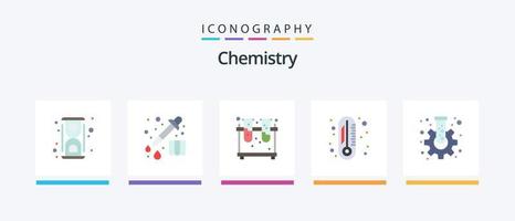 pacote de ícones plana 5 de química, incluindo equipamento. engrenagem química. termômetro. química. design de ícones criativos vetor