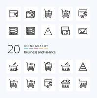 20 pacote de ícones de linha financeira como loja comprar carrinho de compras carrinho de compras check-out vetor