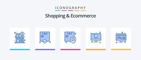 pacote de ícones azul 5 para compras e comércio eletrônico, incluindo compras. on-line. Shopping. monitor. Shopping. design de ícones criativos vetor