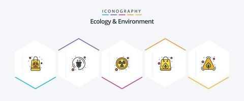 ecologia e meio ambiente 25 pacote de ícones de linha preenchida, incluindo lixo. nuclear. saco de reciclagem. orgânico vetor