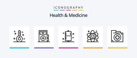 pacote de ícones de linha 5 de saúde e medicina, incluindo saúde. ginástica. doença. drogas. medicina. design de ícones criativos vetor