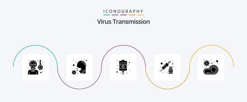 pacote de ícones de glifo 5 de transmissão de vírus, incluindo comida. vacina. gotejamento. seringa. drogas vetor