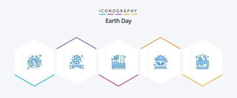 Dia da Terra 25 pacote de ícones azul incluindo bolo. lar. terra. Estado. fábrica vetor