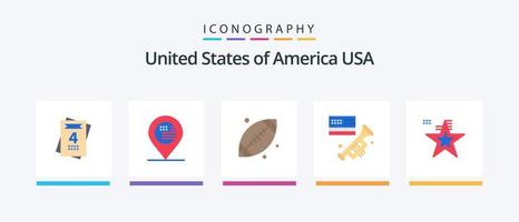 Pacote de ícones EUA Flat 5, incluindo bandeira. Estrela. futebol. americano. alto falante. design de ícones criativos vetor