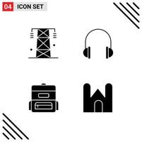conjunto moderno de pictograma de 4 glifos sólidos de eletricidade, som, energia, fones de ouvido, educação, elementos de design vetorial editável vetor