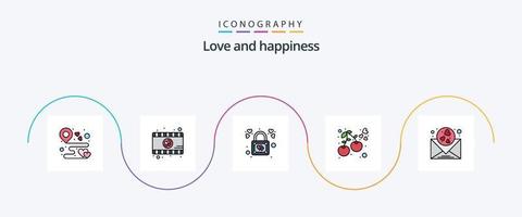 linha de amor cheia de pacote de ícones de 5 planos, incluindo amor. Comida. coração. cereja. coração vetor