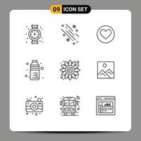 conjunto de 9 sinais de símbolos de ícones de interface do usuário modernos para estrelas de comida de outono bebem cack elementos de design de vetores editáveis