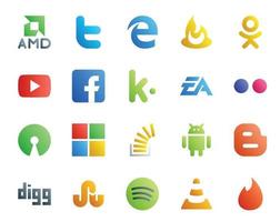 20 pacotes de ícones de mídia social, incluindo esportes de código aberto do microsoft facebook vetor