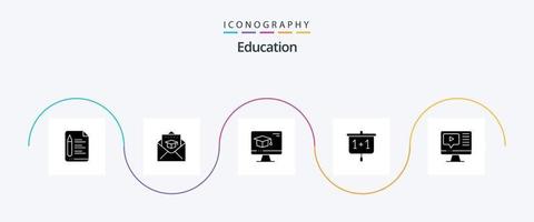 pacote de ícones de glifo 5 de educação, incluindo jogo. escola. computador. apresentação. gráfico vetor