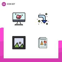 4 símbolos universais de sinais de cores planas de linhas preenchidas de móveis de monitor, elementos de design de vetores editáveis de foto direita de páscoa