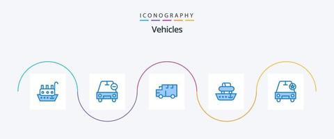 Pacote de ícones azul 5 de veículos, incluindo embarcação. barco. veículos. carga. veículos vetor