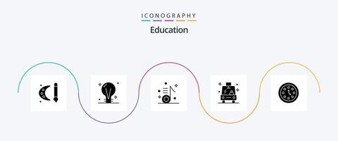 Pacote de ícones de glifo 5 de educação, incluindo veículo. transporte. elétrico. música. musical vetor