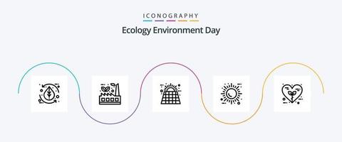 ecology line 5 icon pack incluindo eco. Sol. fábrica. energia. solar vetor