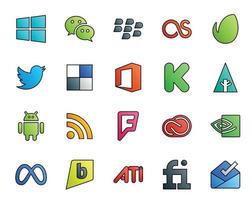 Pacote de 20 ícones de mídia social, incluindo adobe creative cloud delicious foursquare android vetor