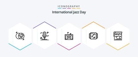 pacote de ícones de linha do dia internacional do jazz 25, incluindo . biblioteca . música. coleção . fita vetor