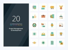 20 ícones de cores planas de gerenciamento e desenvolvimento de projetos para apresentação vetor