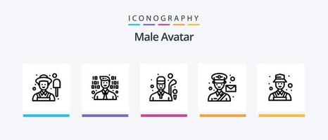 pacote de ícones de linha 5 de avatar masculino, incluindo . jardim. Ciência. macho. cientista. design de ícones criativos vetor