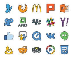 20 pacotes de ícones de mídia social, incluindo Hangouts QuickTime Blackberry Slideshare Search vetor