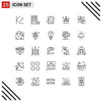 conjunto de 25 sinais de símbolos de ícones de interface do usuário modernos para apresentação de skate de caminho de placa de compras elementos de design de vetores editáveis