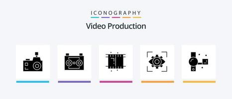 pacote de ícones de glifo 5 de produção de vídeo, incluindo exibição. foco. gravação digital. visão. vídeo. design de ícones criativos vetor