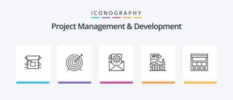 gerenciamento de projetos e pacote de ícones da linha 5 de desenvolvimento, incluindo relatório. financeiro. dinheiro. o negócio. dados. design de ícones criativos vetor