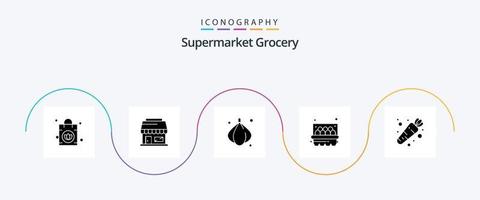 pacote de ícones de glifo 5 de mercearia, incluindo . vegetal. vegetal. cenoura vetor