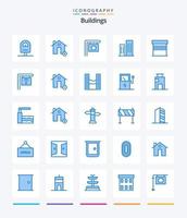 edifícios criativos 25 pacote de ícones azuis, como edifícios. arranha-céus. à venda. distrito. edifícios vetor