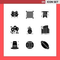 9 ícones criativos sinais modernos e símbolos da paz granada cartão fraude música elementos de design vetoriais editáveis vetor