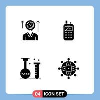 grupo de símbolos de ícone universal de 4 glifos sólidos modernos de química de tempo até elementos de design de vetores editáveis de laboratório de rádio