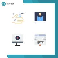 pacote de 4 ícones planos criativos de elementos de design de vetores editáveis de mídia de vídeo da guia de exibição do banheiro