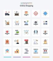 pacote de ícones planos de compras on-line criativas 25, como produto. Comprar. logística. namorados. produtos vetor