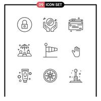 conjunto de 9 sinais de símbolos de ícones de interface do usuário modernos para elementos de design de vetores editáveis de seguro de vida de festa de ar de bandeira