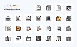25 arquivos e pacote de ícones de estilo cheio de linha de documentos vetor