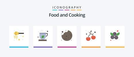 pacote de ícones de comida plana 5, incluindo frutas. amoras. bolo. baga. cereja. design de ícones criativos vetor