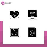 4 sinais universais de glifos sólidos símbolos de arquivo de educação de laptop de espelho de coração elementos de design de vetores editáveis