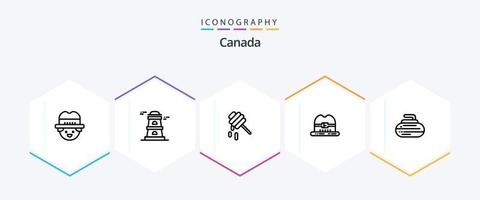 Pacote de ícones de 25 linhas do Canadá, incluindo . esporte. mel. equipamento. tigelas vetor