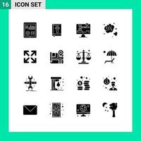 conjunto de pictogramas de 16 glifos sólidos simples de seta co religião lei do dióxido de carbono elementos de design vetorial editáveis vetor