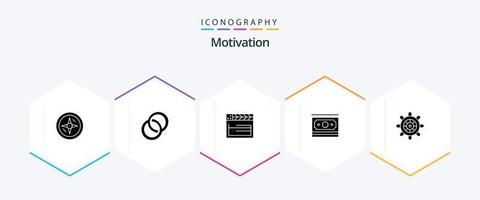 pacote de ícones de 25 glifos de motivação, incluindo roda. barco. filme. motivação. dólar vetor