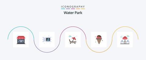 pacote de ícones do parque aquático plano 5, incluindo . agua. parque. jantar. sorvete vetor
