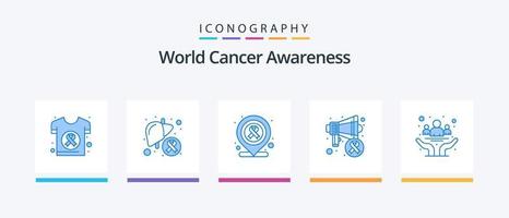 pacote de ícones azul 5 de conscientização sobre o câncer mundial, incluindo conscientização. dia do câncer. fígado. consciência. médico. design de ícones criativos vetor