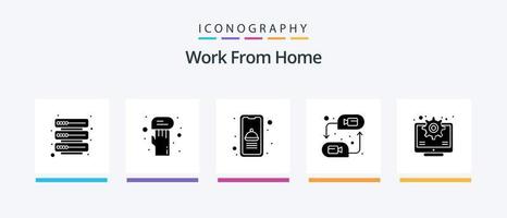 trabalhe em casa com o pacote de ícones do glifo 5, incluindo online. empregado. on-line. Videoconferência. on-line. design de ícones criativos vetor