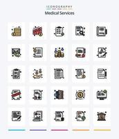 serviços médicos criativos pacote de ícones preenchidos com 25 linhas, como relatório. cuidados de saúde. farmacia. doutor. relatório vetor