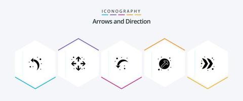 pacote de ícones de 25 glifos de seta, incluindo multimídia. direção. seta direita. flecha. ponteiro vetor