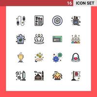 conjunto de 16 sinais de símbolos de ícones de interface do usuário modernos para chapéu cozinheiro esboço interno bolso elementos de design de vetor criativo editáveis