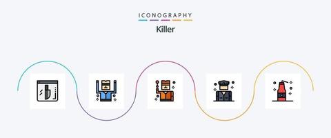 linha assassina cheia de pacote de 5 ícones planos, incluindo garrafa. segurança. crime. polícia. o negócio vetor