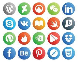 20 pacotes de ícones de mídia social, incluindo aplicativos nvidia chat tinder brightkite vetor