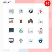 conjunto de pictogramas de 16 cores planas simples de equipamento de qualidade da web em folha, pacote editável de elementos de design de vetores criativos